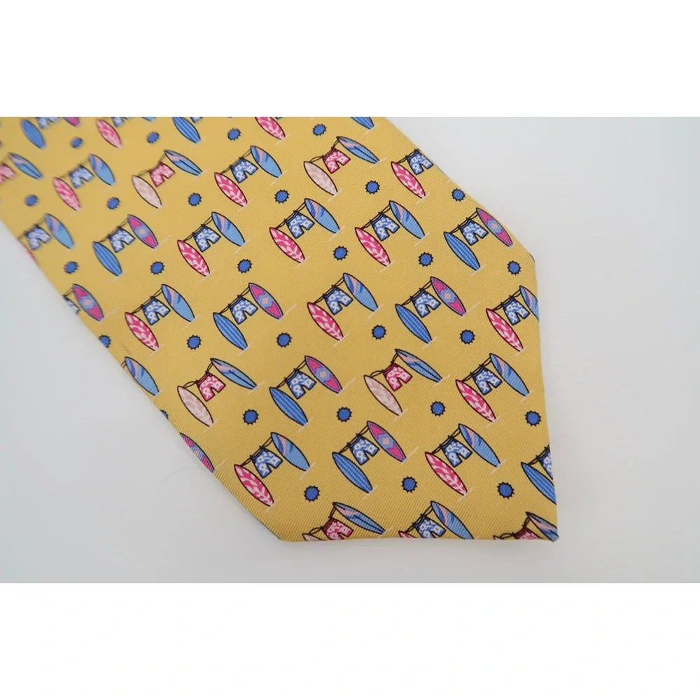Brooks Brothers Mens Silk Necktie Tie Yellow Surfboards‎ Beach Surf USA Made New